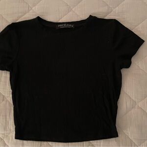 Priceless Black Ribbed Cropped Baby Tee